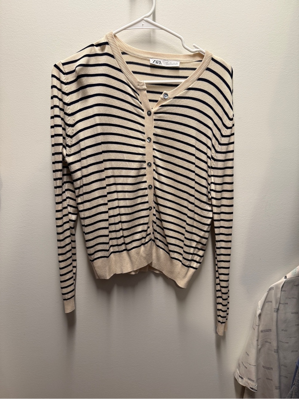 Zara Cream and Black Striped Button Cardigan